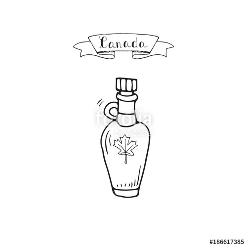 500x500 Hand Drawn Doodle Canadian Maple Syrup Icon With Leaf Vector
