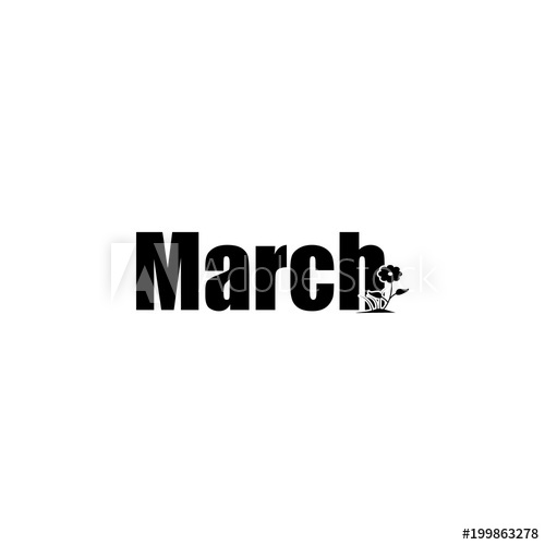 500x500 March Icon Written Name Of The Month With Different Elements