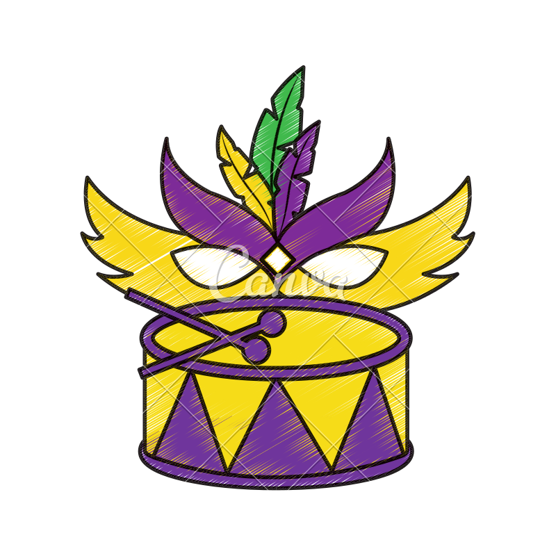 800x800 Drum With Mask Mardi Gras Carnival Icon Image