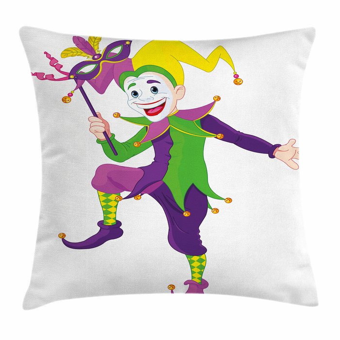 700x700 East Urban Home Mardi Gras Cartoon Icon Jester Square Cushion