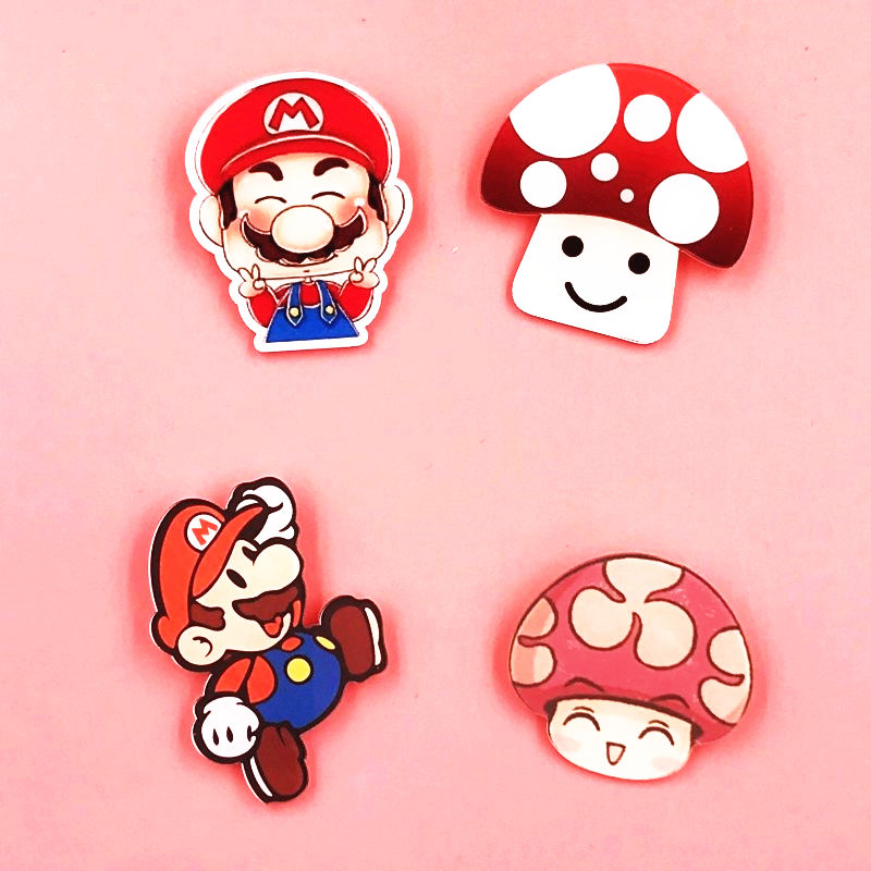 800x800 Mushroom Icon Pins Kawaii Super Mario Bros Acrylic Brooch