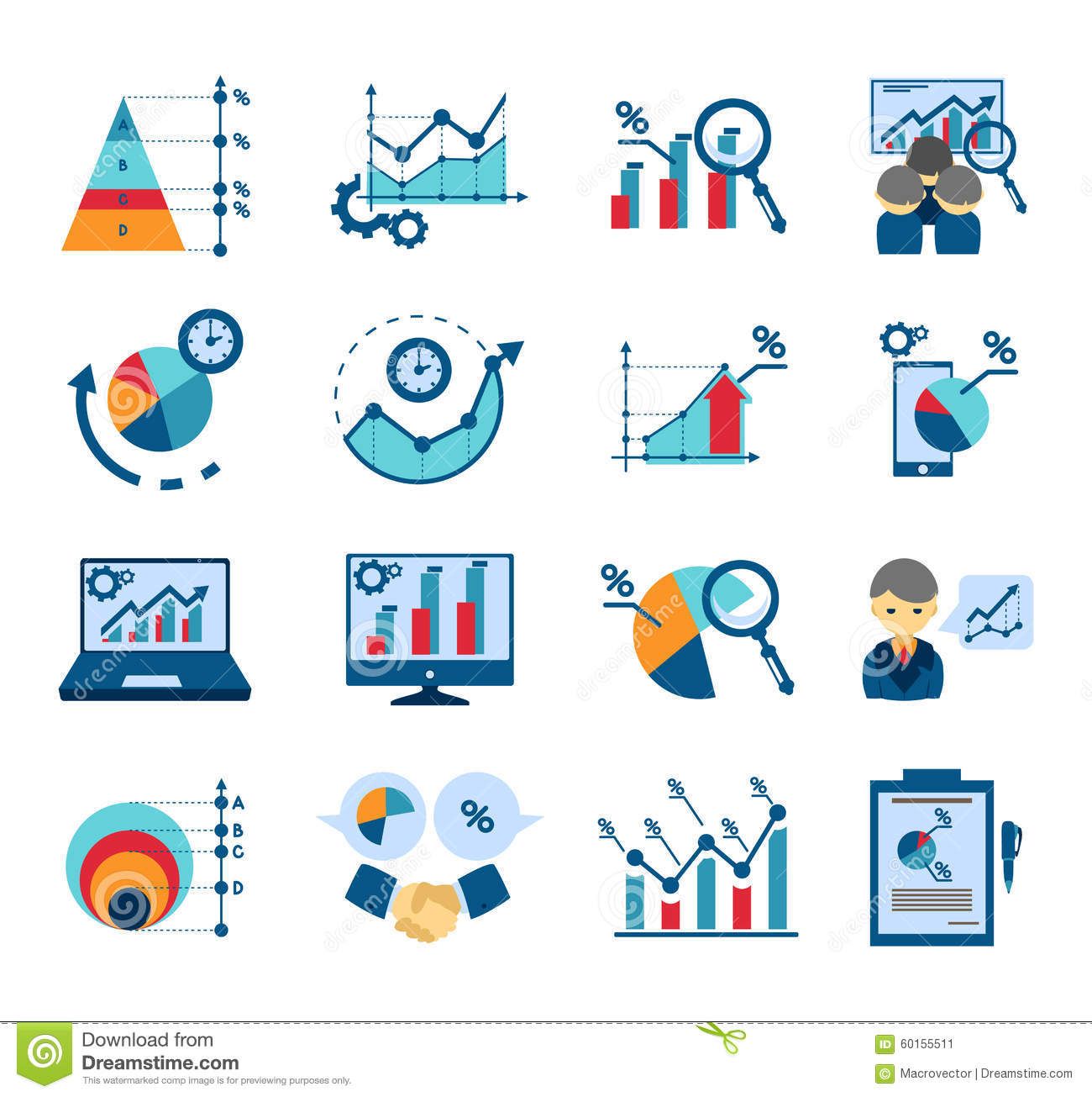 1300x1305 Data Analysis Flat Icons Collection Stock Vector