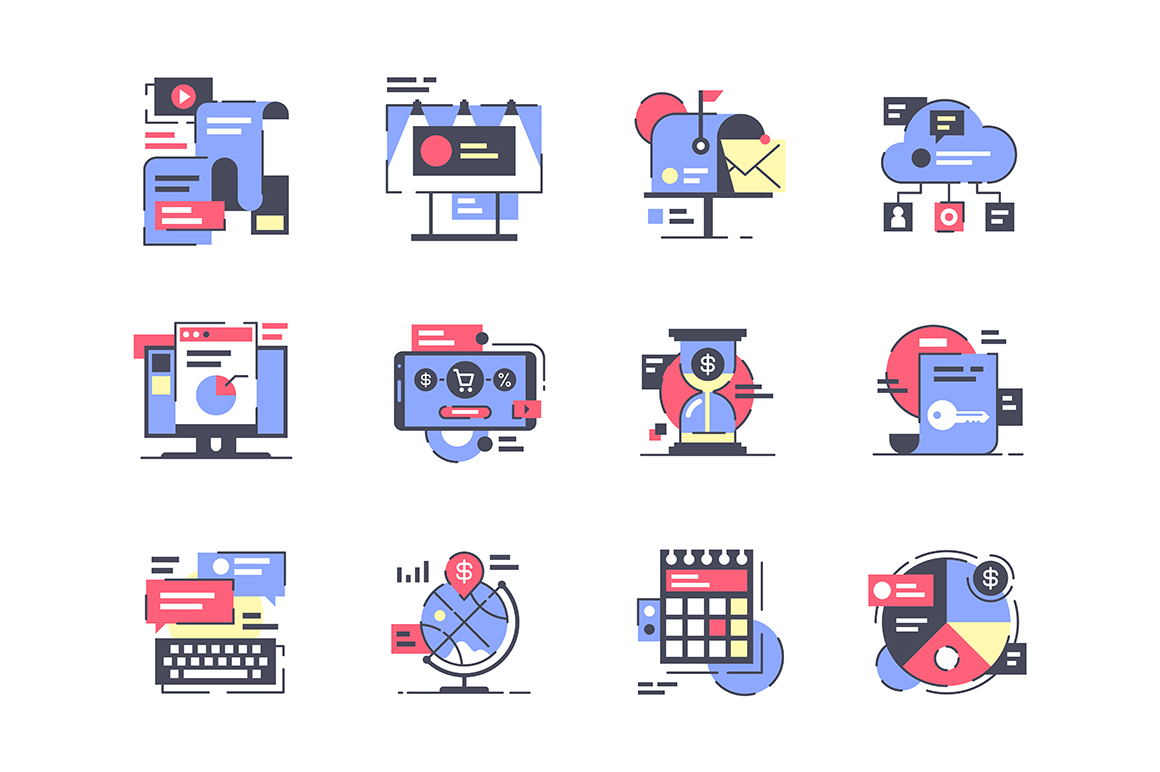 1160x772 Marketing Icon Set With Mobile Device, Digital Service