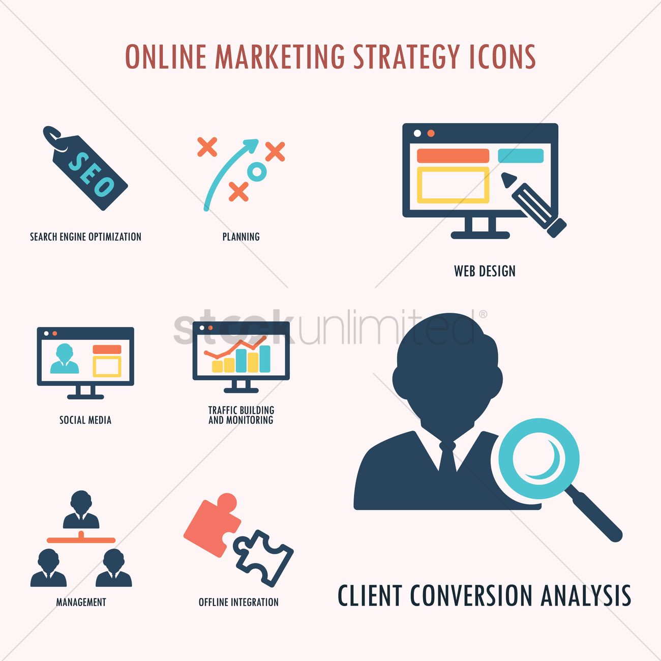 Online Marketing Strategy Icons Vector Image 1300x1300 Online Marketing Strategy Icons Vector Image