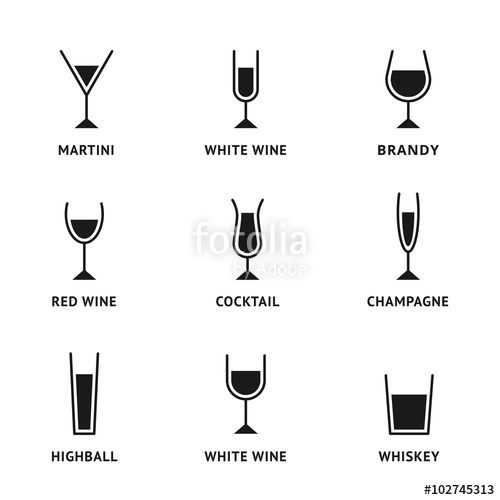 500x500 Vector Set Of Flat Alcohol Glasses Icon Glass Of Martini, Glass