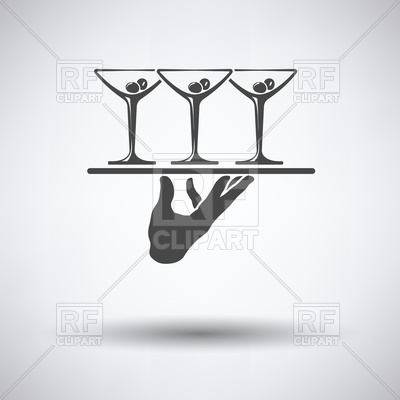 400x400 Waiter Hand Holding Tray With Martini Glasses Icon On Gray
