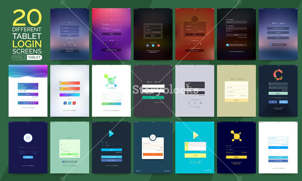 1000x600 Different Tablet Sign In, Login And Sign Up Screens