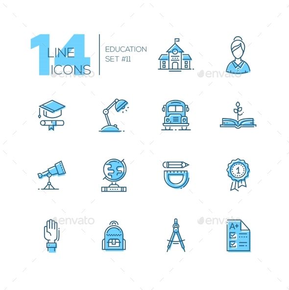 590x592 School And Education Modern Vector Line Design Icons Set