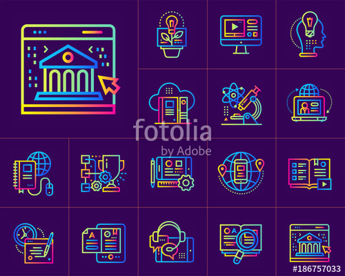 500x400 Linear Icon Set Of Online Education And E Learning Material