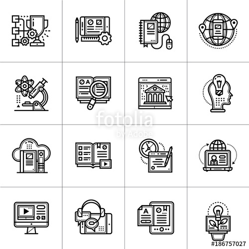 500x500 Outline Icon Set Of Online Education And E Learning Material