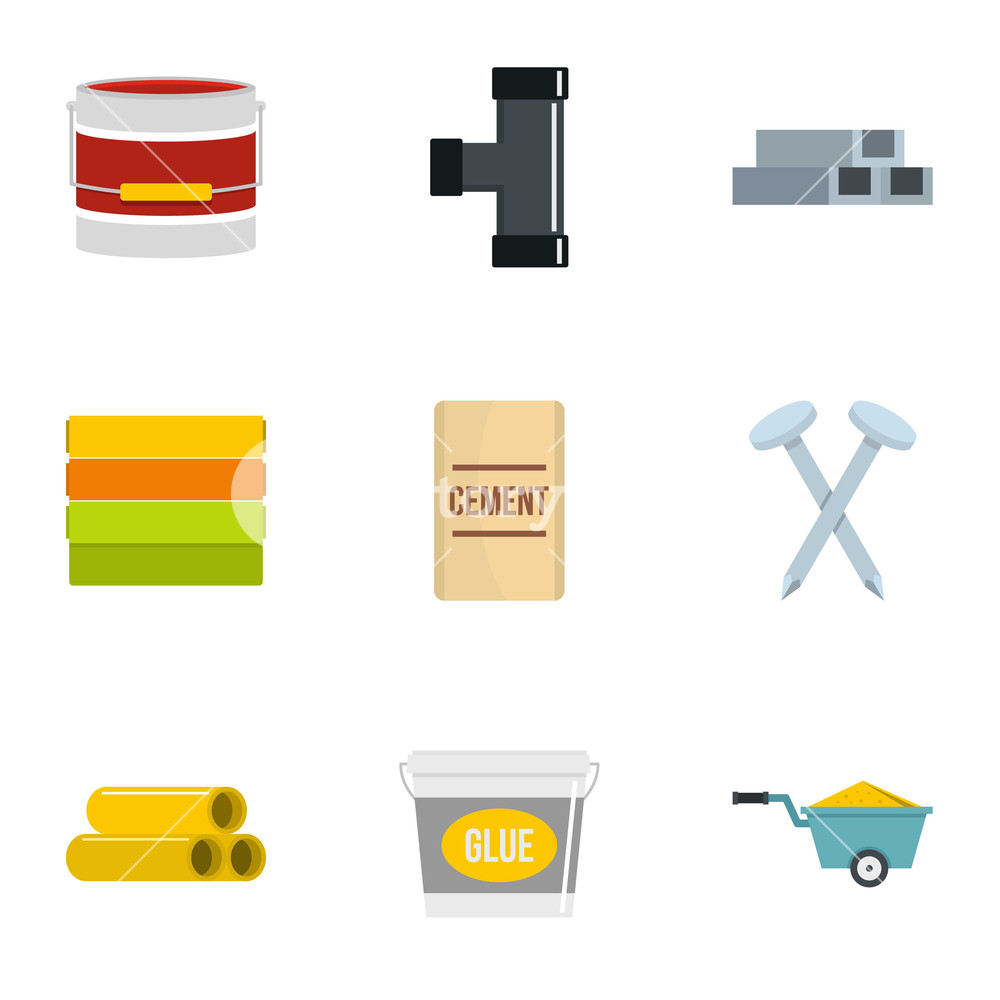 1000x1000 Construction Material Icon Set Flat Set Of Construction
