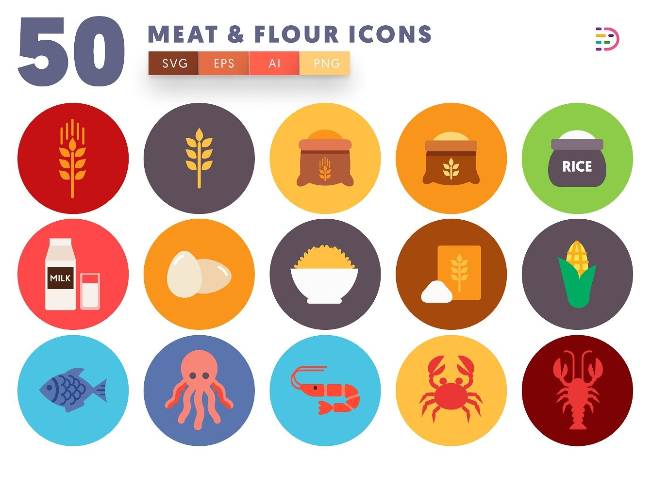 1343x1008 Meat Flour Icons