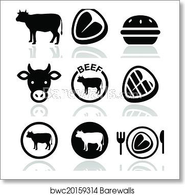362x382 Beef Meat, Cow Vector Icon Set, Art Print Barewalls Posters