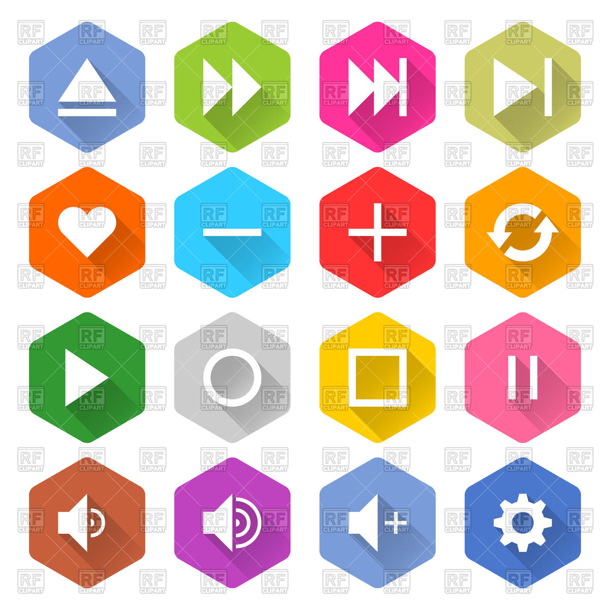 1200x1200 Hexagon Shaped Flat Buttons With Media Player Icons Vector Image