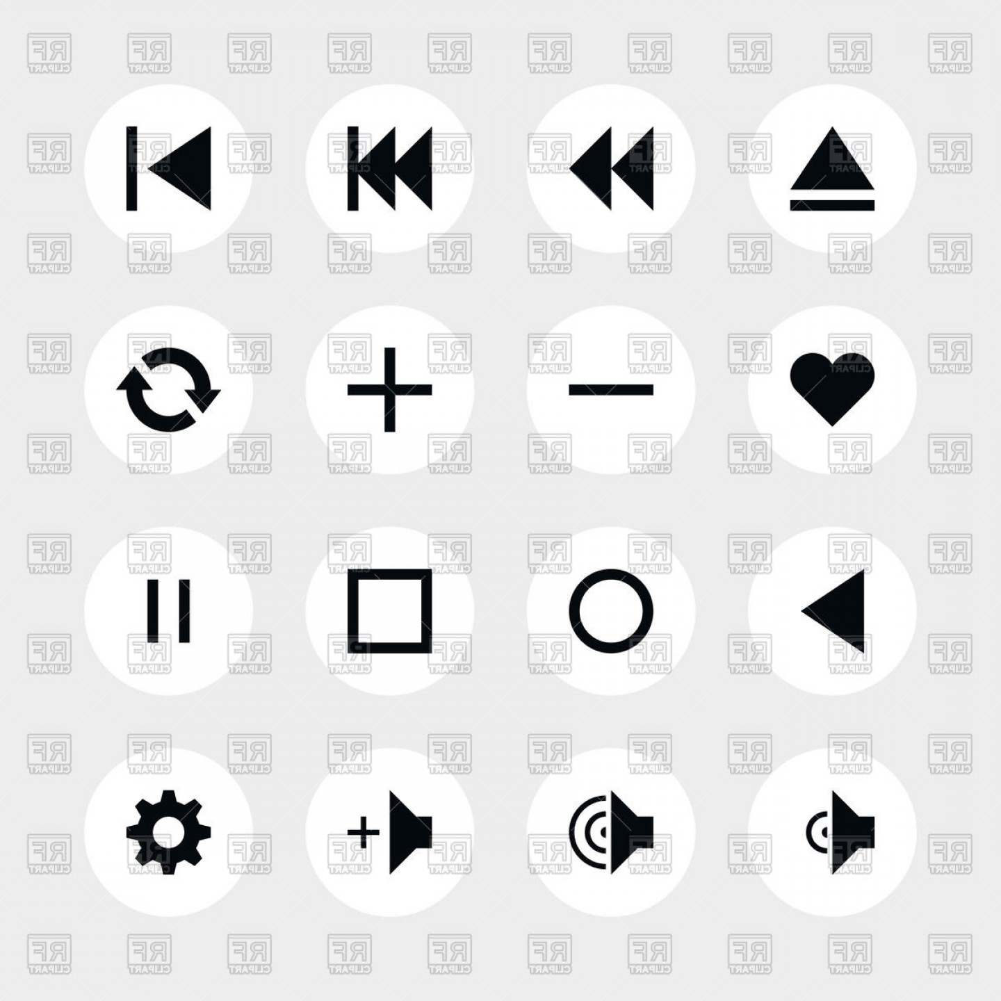 Black Media Player Icons On White Circkes Vector Clipart Handandbeak 1440x1440 Black Media Player Icons On White Circkes Vector Clipart Handandbeak