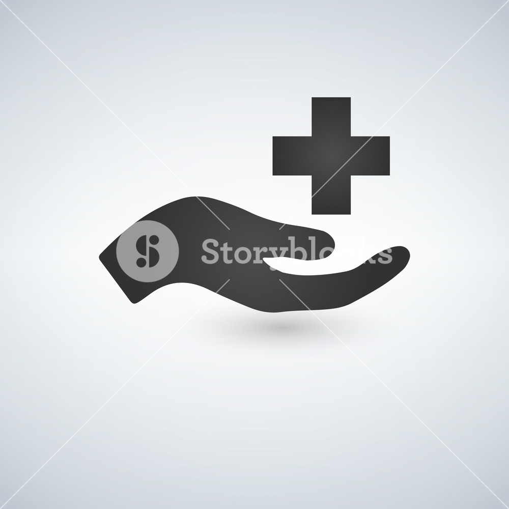 1000x1000 Vector Medical Care Icon Hand And Cross, Isolated On White