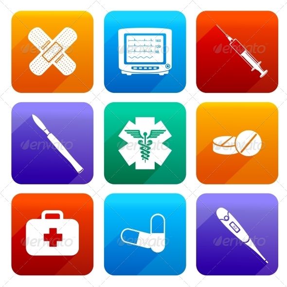 590x590 Flat Medical Emergency First Aid Care Icons Set With Capsule