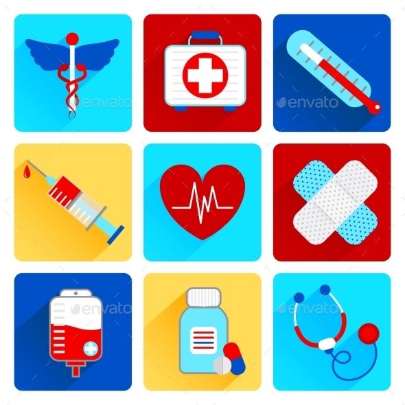 590x590 Medical Emergency Health Care Flat Icons Set With First Aid Kit