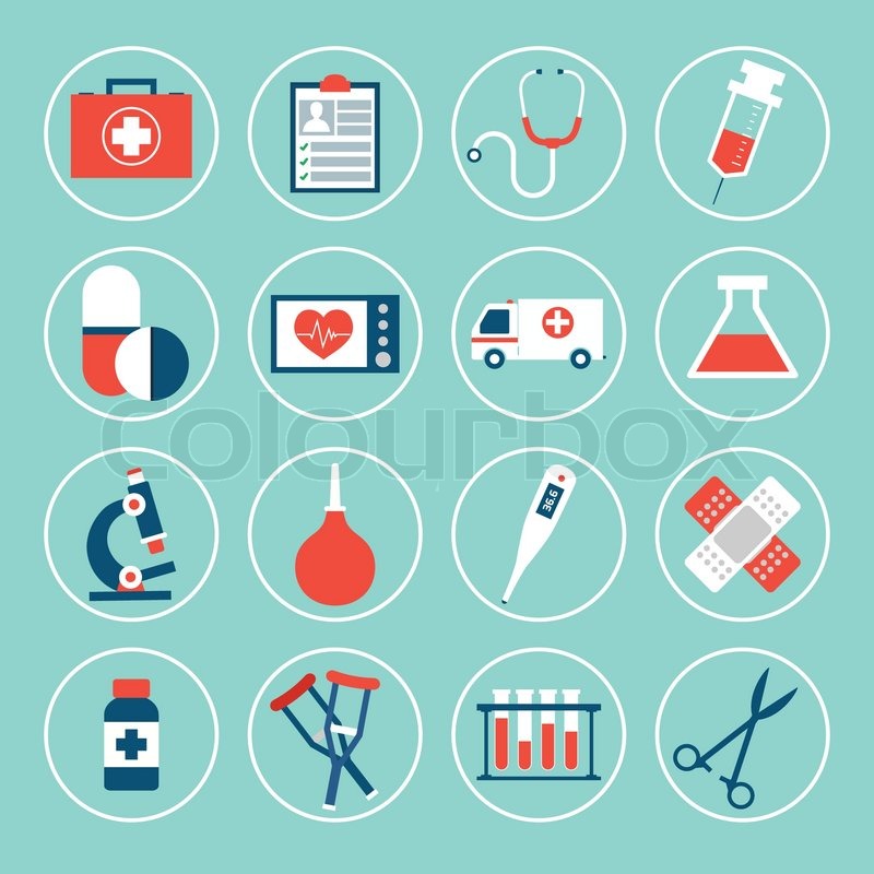 800x800 Medical Equipment Icons Set With First Stock Vector Colourbox