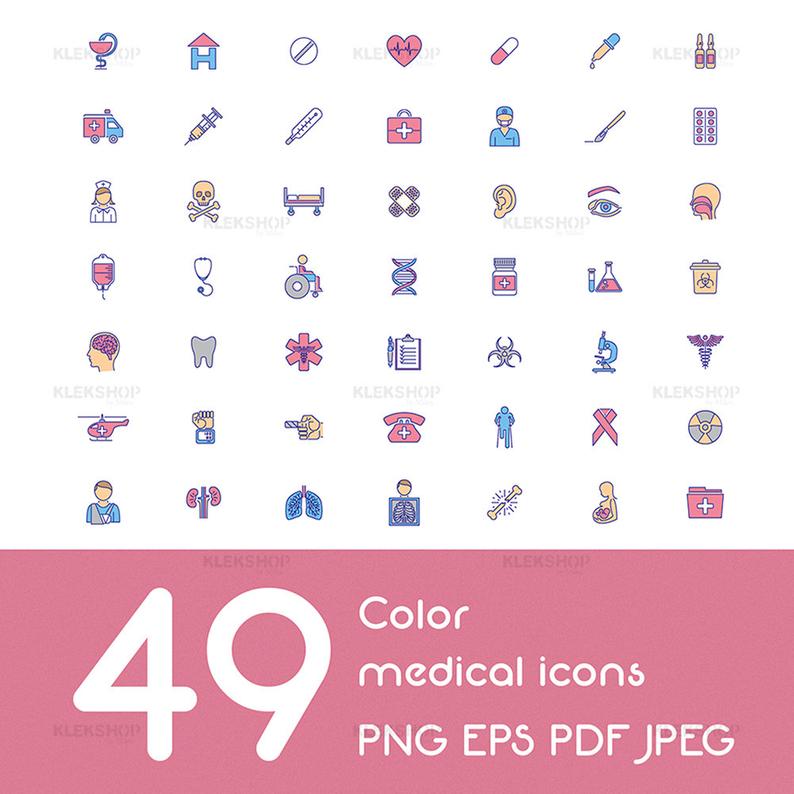 794x794 Color Medical Icons Collectiondigital Fileicon Setpersonal Etsy