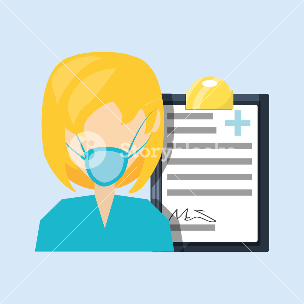 1000x1000 Doctor Woman And Medical Report Icon Over Blue Background