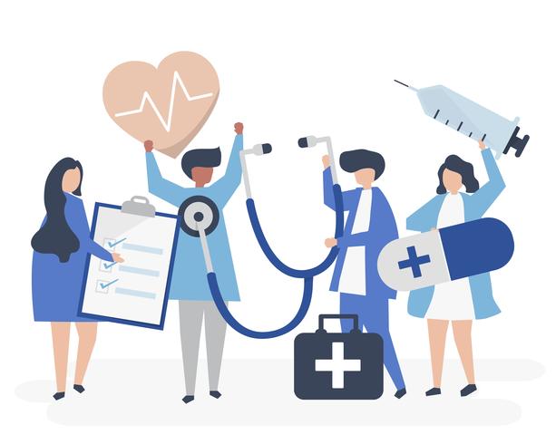 613x490 Group Of Medical Staff Carrying Health Related Icons