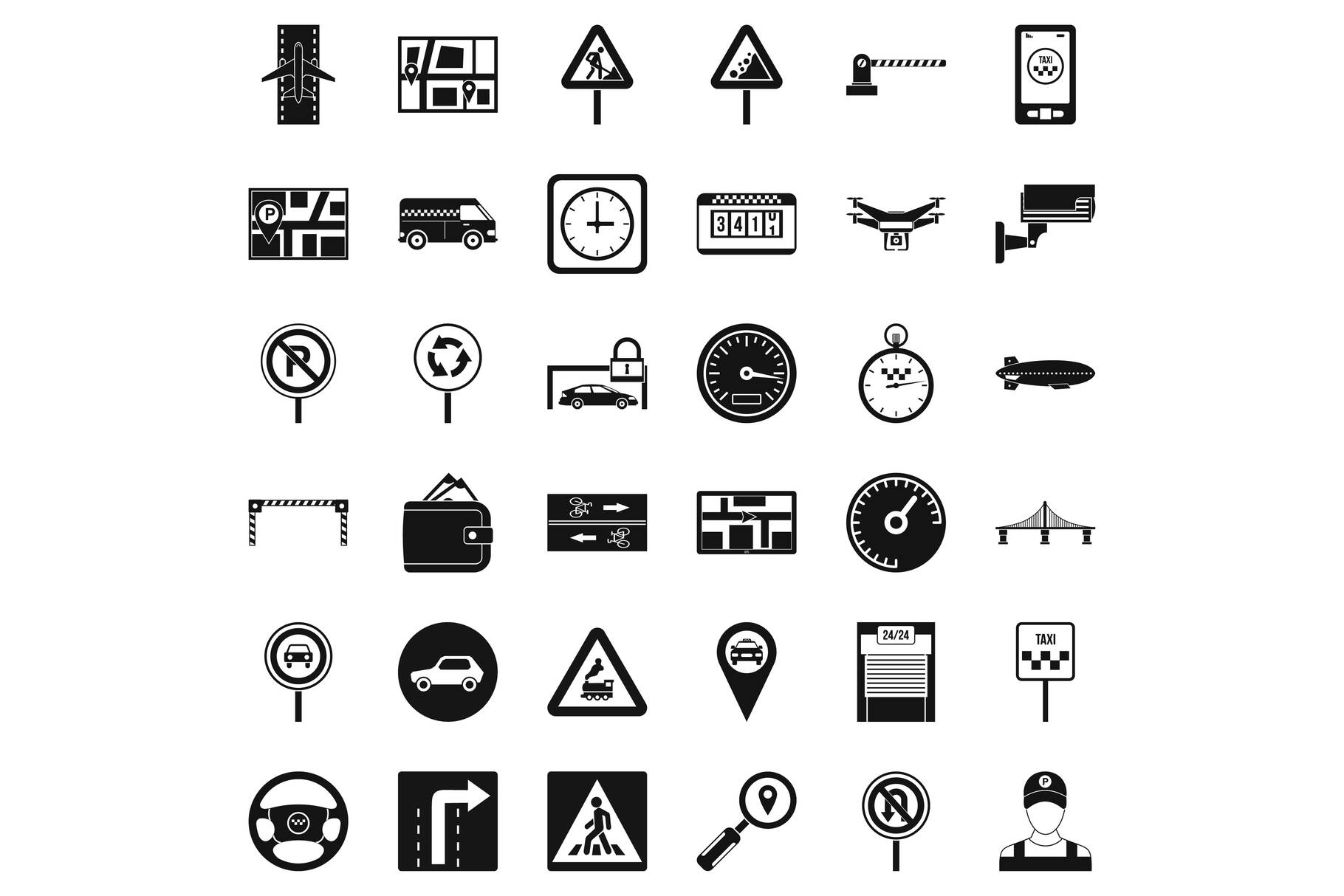 1820x1214 Car In City Icons Set, Simple Style