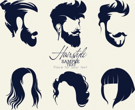 468x379 Hairstyles Collection Man Woman Facial Icons Vectors Stock
