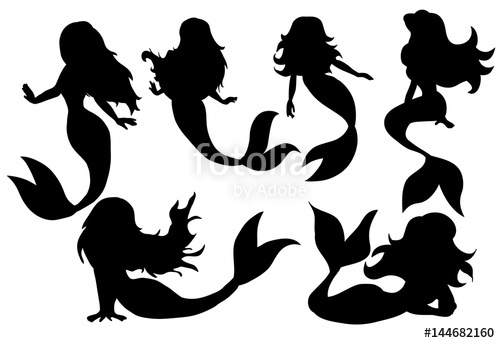 500x343 Silhouette Of A Mermaid Collection Vector Illustration Stock