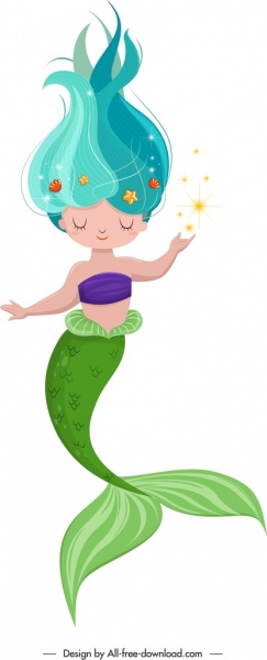 243x600 Fairy Tale Character Mermaid Icon Cute Cartoon Sketch Free Vector