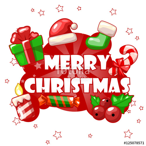 500x500 Collection Greeting Card With Merry Christmas, Icons Set Stock