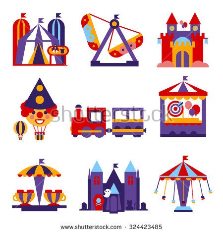 450x470 Of Vector Colourful Flat Design Amusement Park And Merry