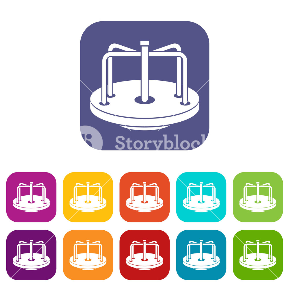 1000x1000 Children Merry Go Round Icons Set Vector Illustration In Flat