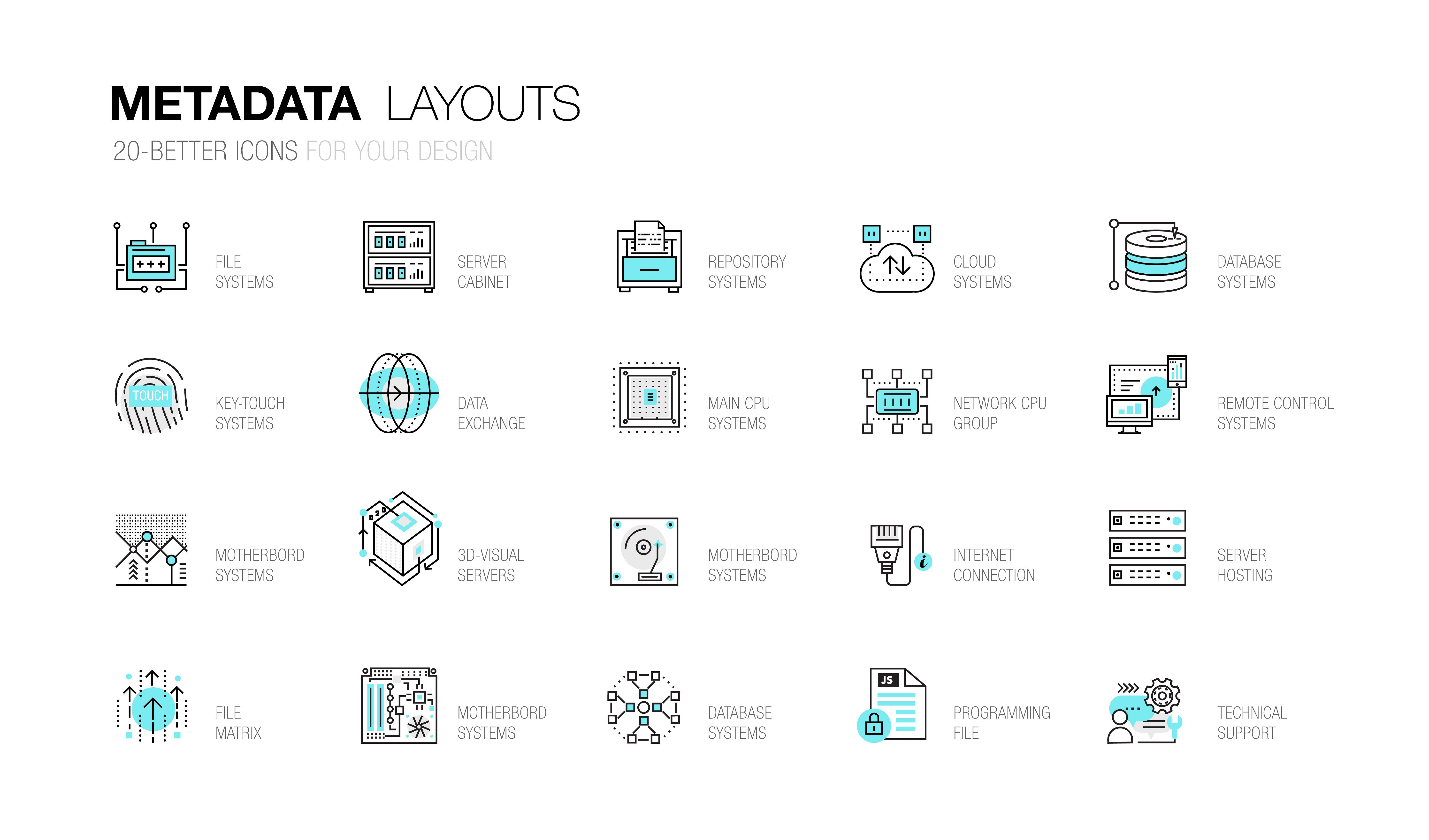 5903x3472 Metadata Trendy Line Icons