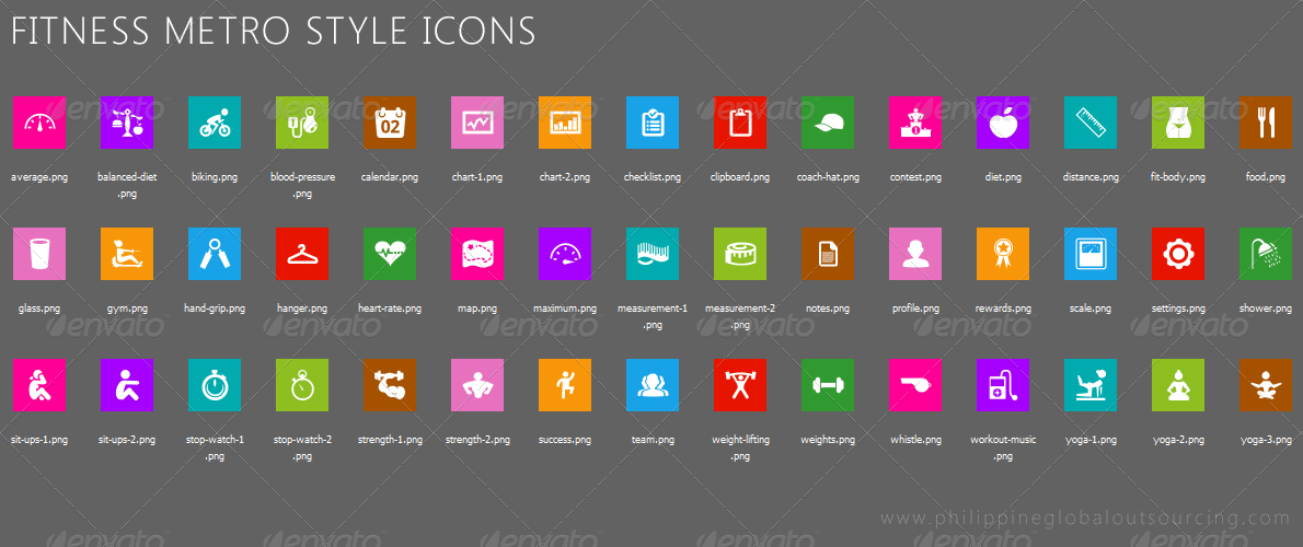 1190x500 Fitness Icons Metro Style Retina Ready