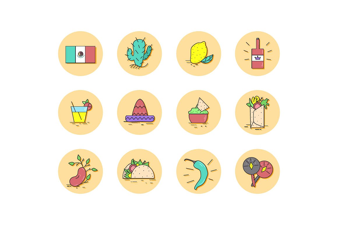 Mexican Food Icon Set Ns On Yellow Images Creative Store 1160x772 Mexican Food Icon Set Ns On Yellow Images Creative Store