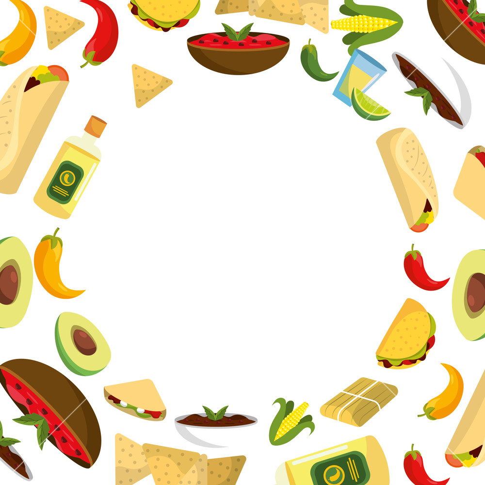 Delicious Mexican Food Pattern Round Icon Cartoon Vector 1000x1000 Delicious Mexican Food Pattern Round Icon Cartoon Vector