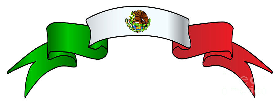 900x341 Mexican Flag Icon Satin Ribbon Digital Art