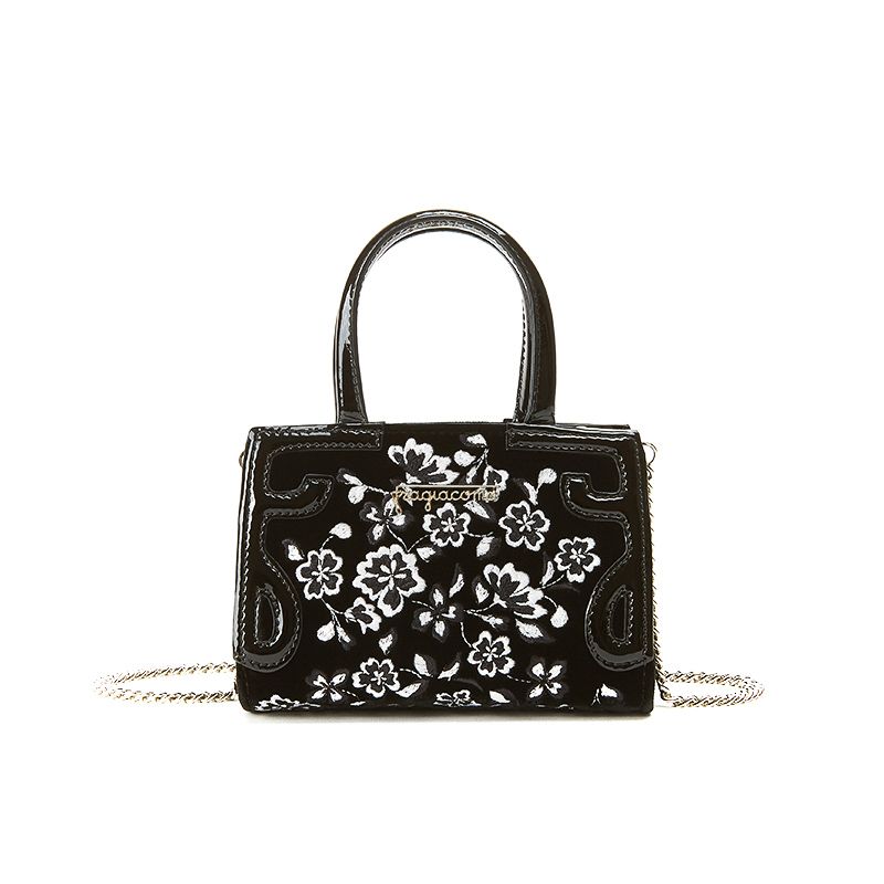 800x800 Fragiacomo Black Velvet Micro Icon Bag With White Floral Embroidery