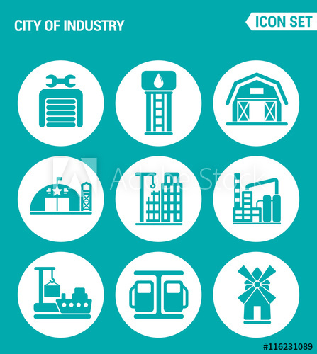 Vector Set Web Icons City Of Industry Garage, Pumping Station 447x500 Vector Set Web Icons City Of Industry Garage, Pumping Station