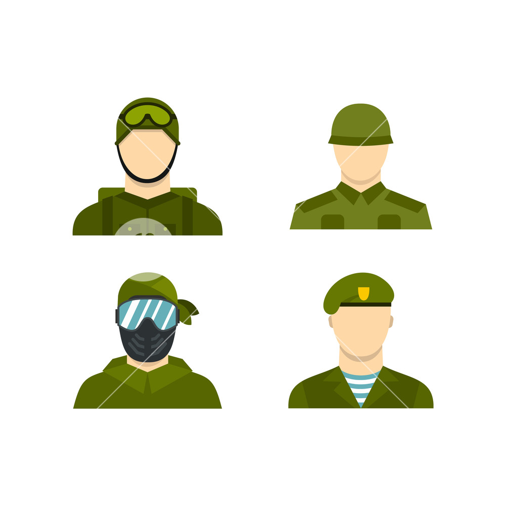 1000x1000 Military Avatar Icon Set Flat Set Of Military Avatar Vector Icons