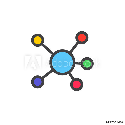 500x500 Mind Map Line Icon, Filled Outline Vector Sign, Linear Colorful