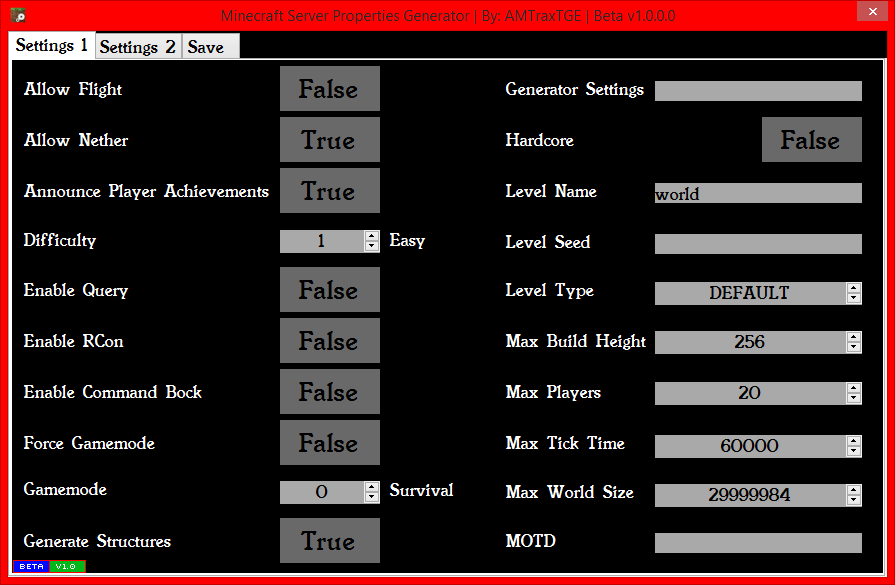 895x585 Windows Minecraft Server Properties Generator