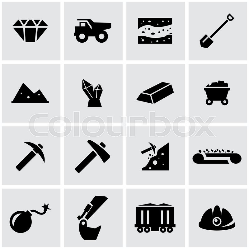 800x800 Vector Black Mining Icon Set On Grey Stock Vector Colourbox