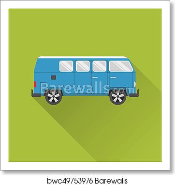 362x382 Flat Style Retro Minivan Car Icon, Art Print Barewalls Posters