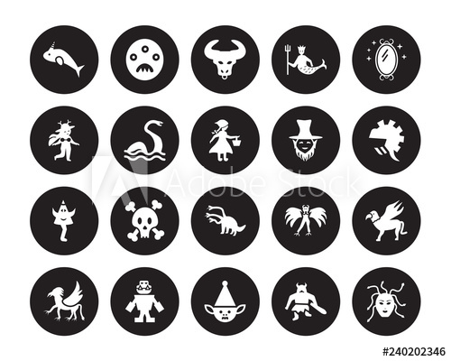 500x400 Vector Icon Set Narwhal, Giant, Goblin, Golem, Griffin, Magic