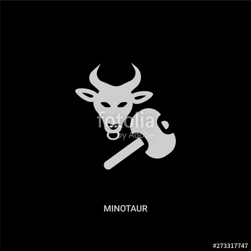 500x500 White Minotaur Vector Icon On Black Background Modern Flat