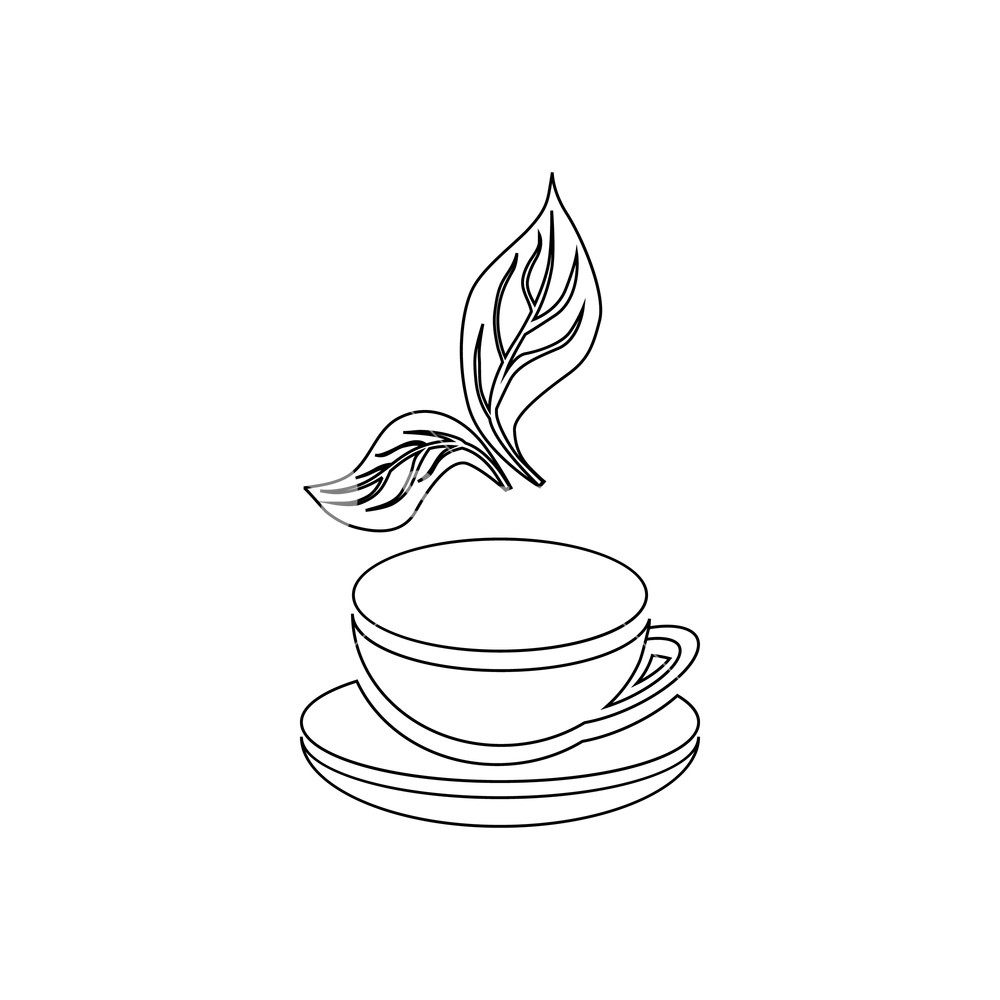 1000x1000 Cup Of Tea And Mint Leaf Icon In Outline Style Isolated On White