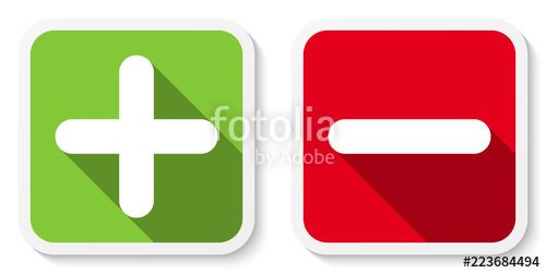 500x250 Set Of Plus Minus Sign Icons, Buttons Flat Square Positive