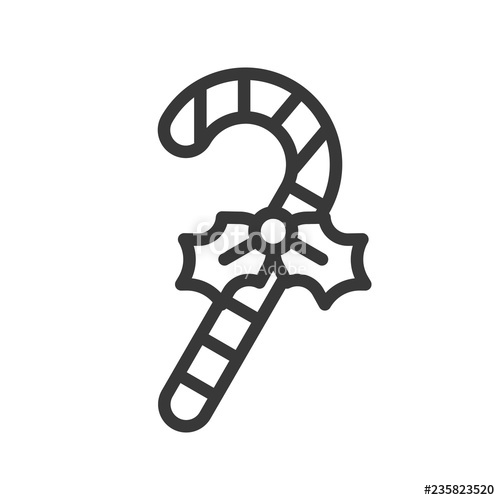 500x500 Candy Cane With Mistletoe Icon, Christmas Sweets Editable Outline